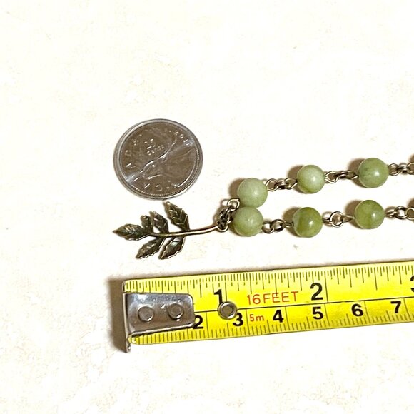 Natural Fern Green Serpentine Necklace, Bronze Leaf Branch + Genuine Gemstone - Picture 11 of 13